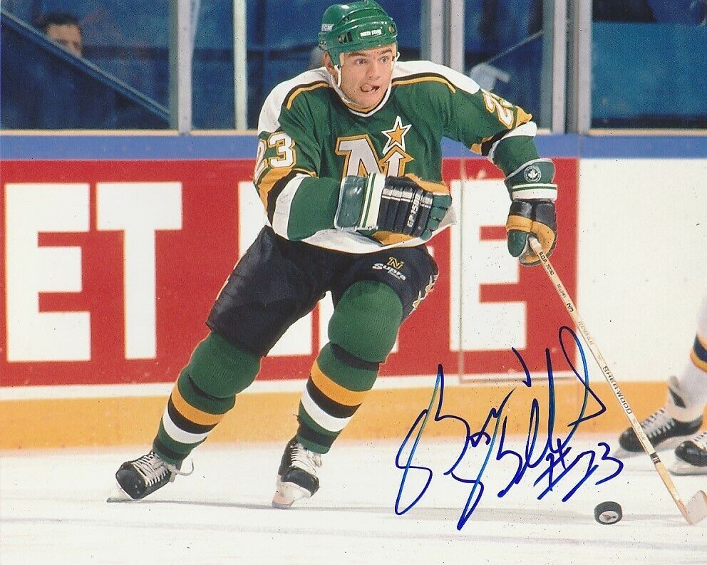 VINTAGE BRIAN BELLOWS SIGNED MINNESOTA NORTH STARS 8x10 Photo Poster painting! WILD EXACT PROOF!