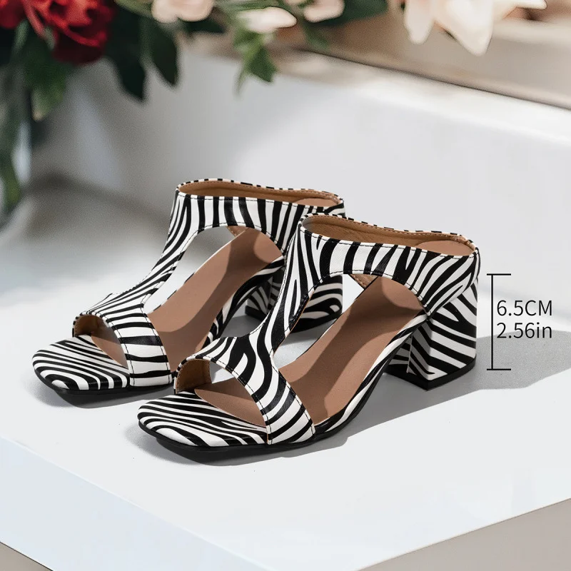 Breakj Breakj Leopard-Print High-Heeled Sandals Women Large-Size Zebra-Ssed Coarse Heel Sandals