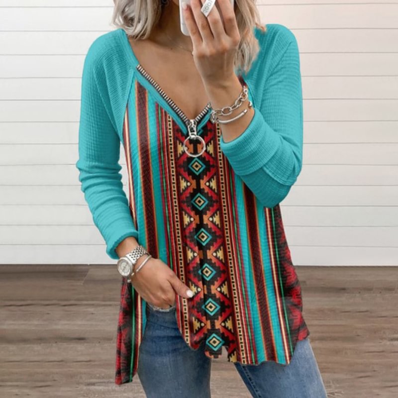 Print Zip Long Sleeve T-Shirt