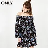 ONLY Brand 2018 NEW fashion sweet comfortable slash neck flare sleeves floral female dresses|117307531