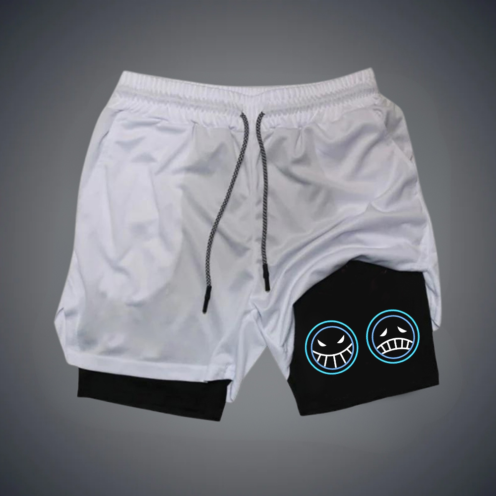 Men's Anime Print Double Layer Gym Shorts