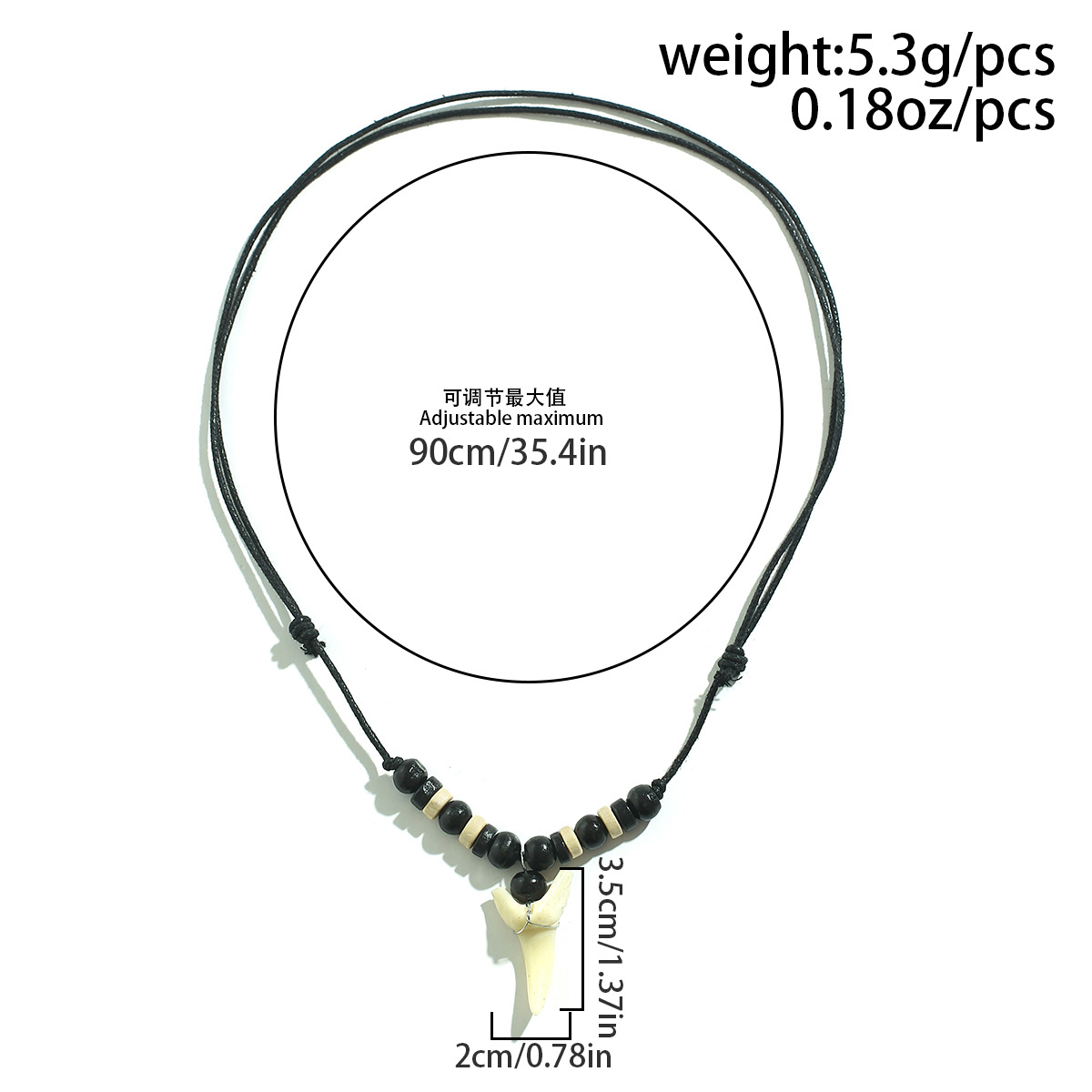 Wooden Beaded Shark Tooth Shape Pendants Necklace