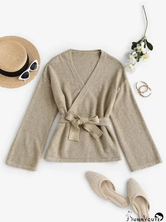 Belted Heathered Wrap Cardigan for Women