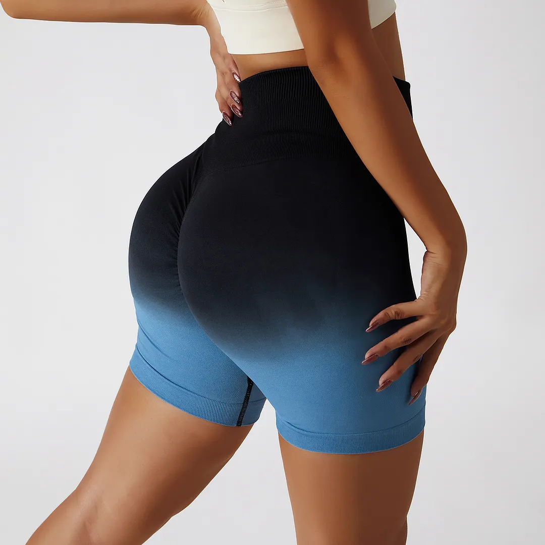 Buy Hergymclothing Black Blue high rise ruched butt stretchable squat proof ombre seamless sports yoga gym shorts with tummy control online