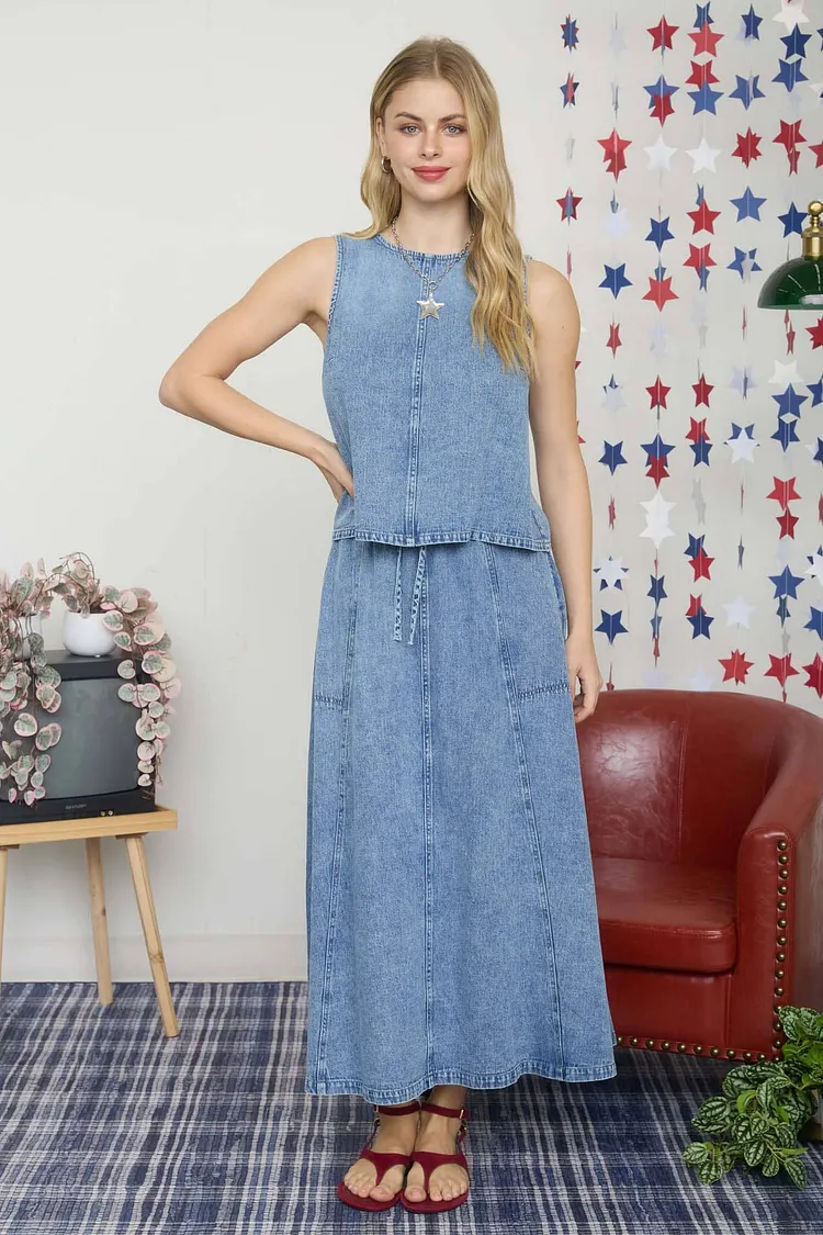 Washed Denim Skirt Set