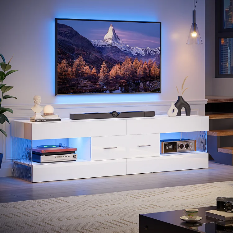 Bestier White High Gloss TV Stand for TV up to 65" LED Television Entertainment Center Modern TV Cabinet with Storage Drawers