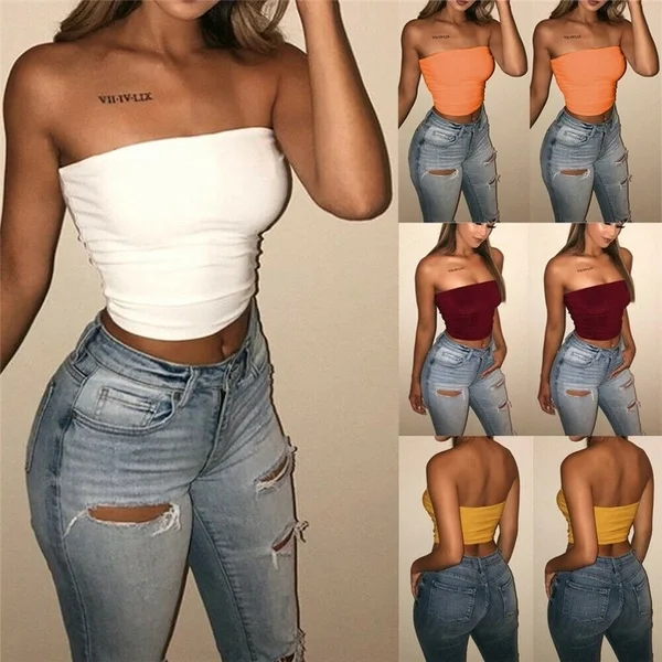 Women Off Shoulder Strapless Casual Tank Vest Sleeveless Summer Bodycon Slim Tank Crop Tops Camis Clubwear Outwear S-XL