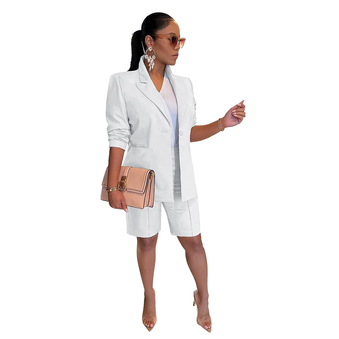 Brownm Color Women's Polyester Coat Shorts Two-piece Suits