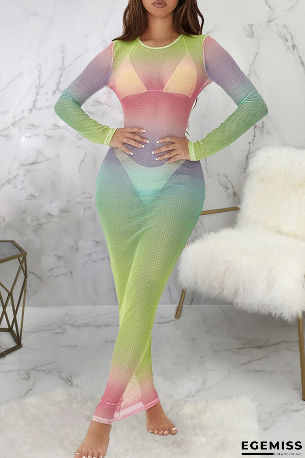 Green Sexy Print Mesh Pencil Skirt Dresses | EGEMISS