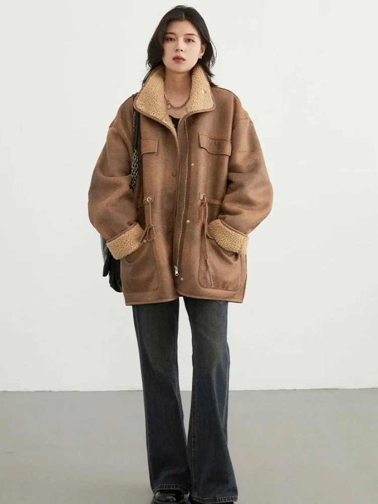 Brownm Faced Faux Leather Jacket