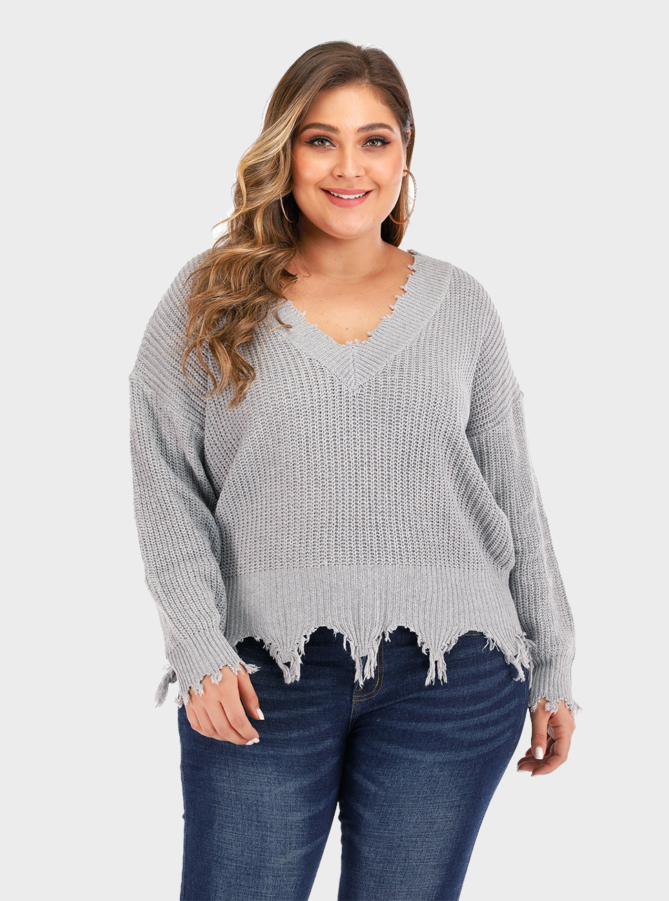 Plus Size V-neck Knitted Sweater DMladies