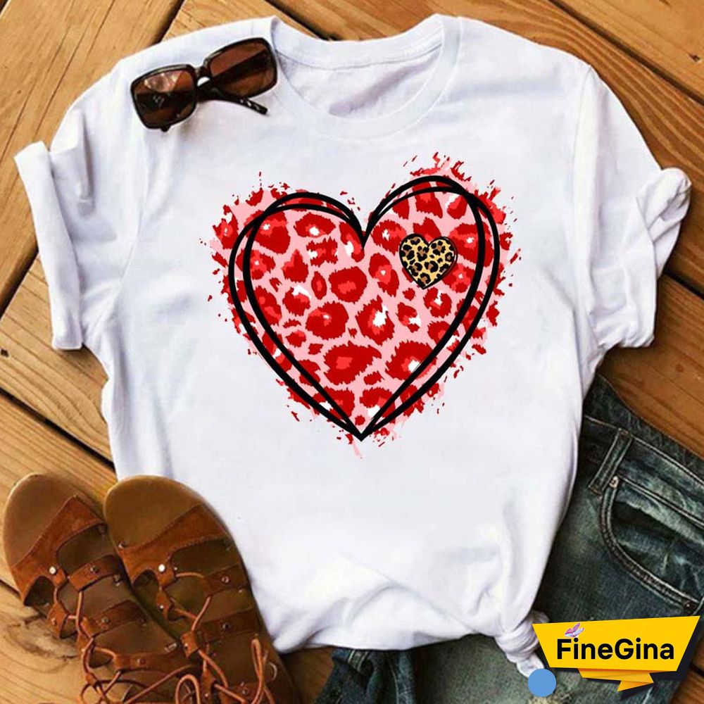Maycaur Fashion Women T Shirt Love Heart Printed T Shirt Casual Red Tops 90s Valentine's Shirt Female Harajuku Graphic Tshirt