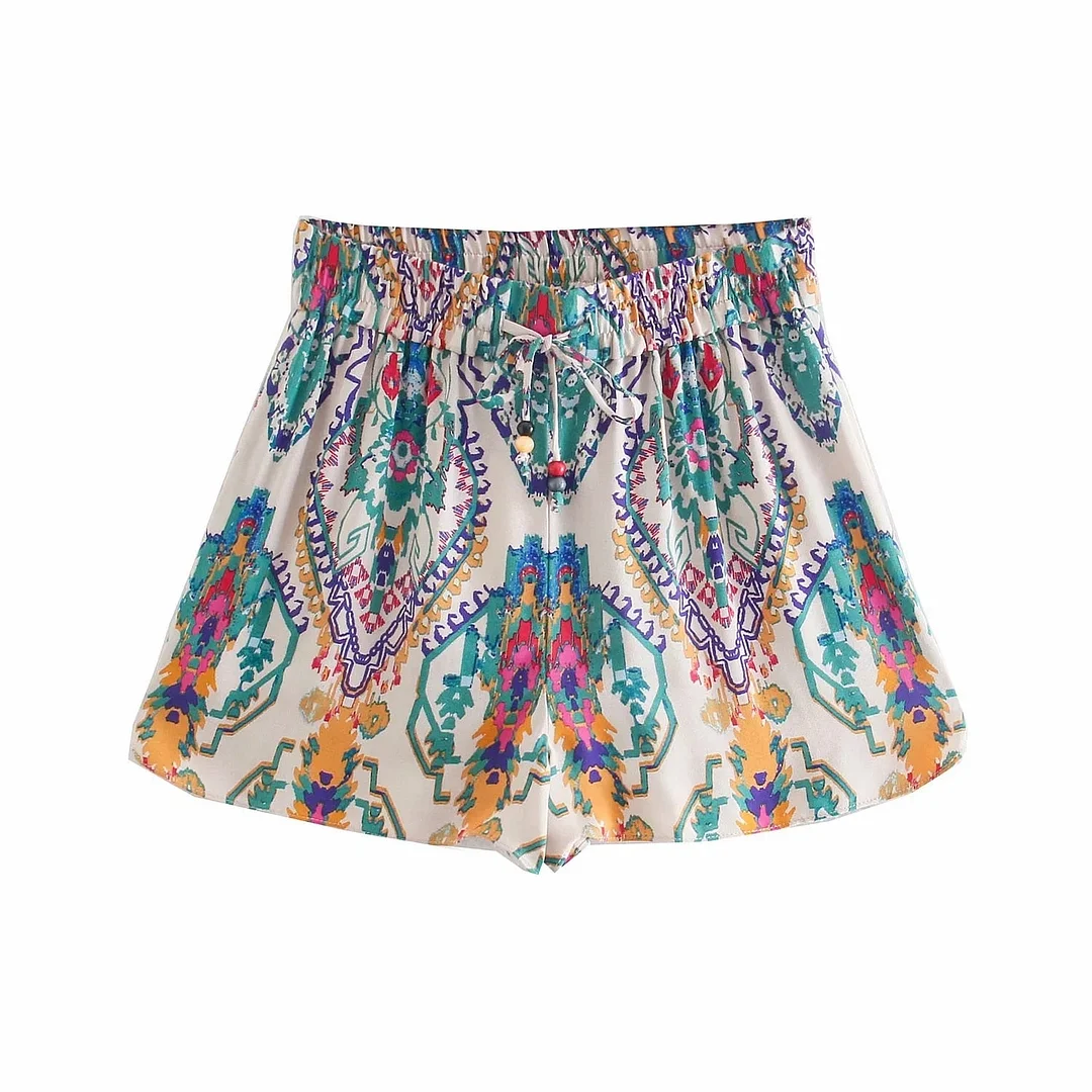 Elegant New Bohemian Vintage Floral Print Women Shorts Casual Elastic Waist Summer Holiday Streetwear