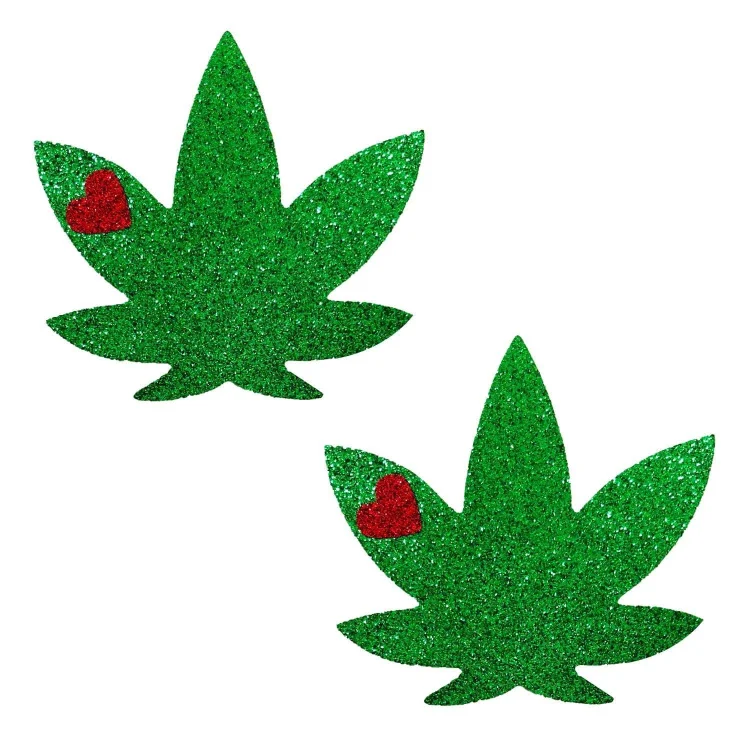 Glorious Green Glitter Dope AF Weed Leaf Nipple Cover Pasties