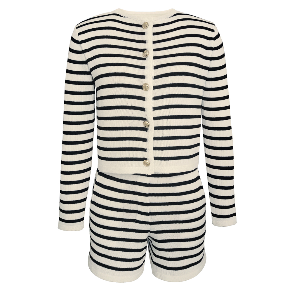 Ootddress Striped Knit 2 Piece-Set Shorts Women Fashion Zebra Printed Cardigan And High Waist Patchwork Shorts Sets Knitwear Outfits