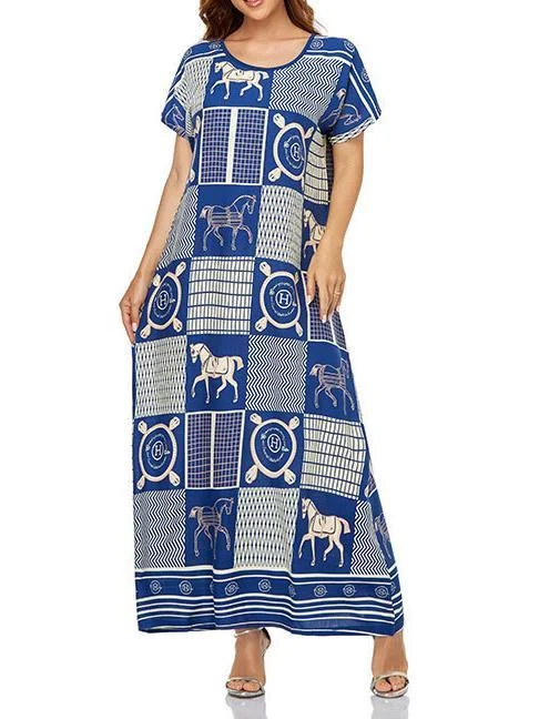 Women's Scoop Neck Short Sleeve Printed Midi Dress