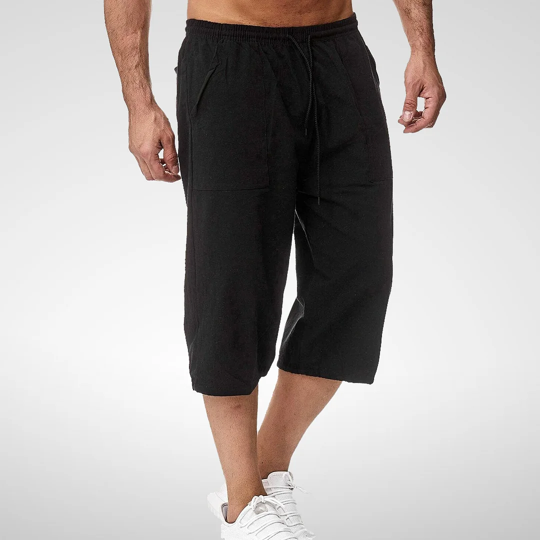 Linen 3/4 Length Knee Cotton Men's Short Pants-VESSFUL