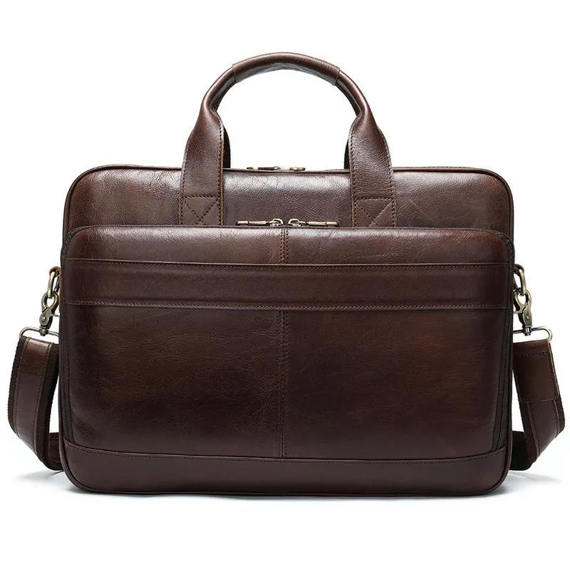 Casual Business Solid Color Handbag 15.6-Inch Computer Bag Leather Crossbody Bag