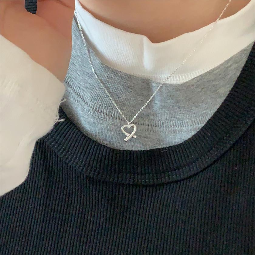 925 Sterling Silver Korean Heart Geometric Silver Electroplating Necklaces