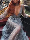 Shiny Spangle Long Sleeves Maxi Dresses