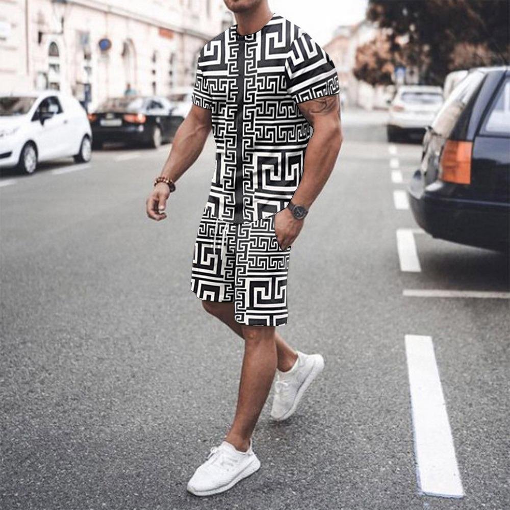 Men's Checkered Printed Leisure Sports Suit