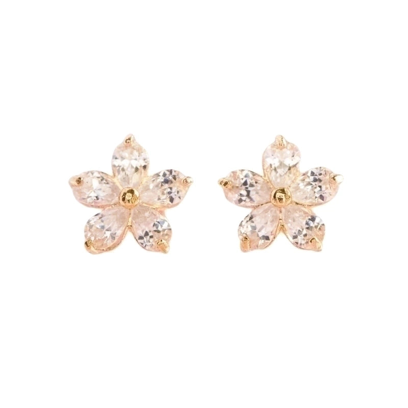 1 Pair 18K Gold Plated Sterling Silver Zircon Flower Ear Studs