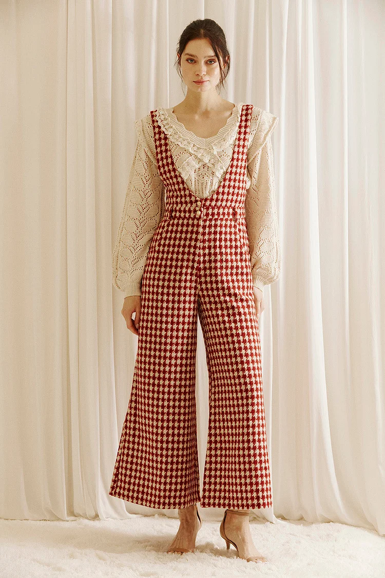 Nathalie Houndstooth Tweed Jumpsuit
