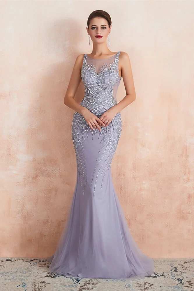 New Arrival Sleeveless Scoop Mermaid Prom Dress Long With Crystals - lulusllly