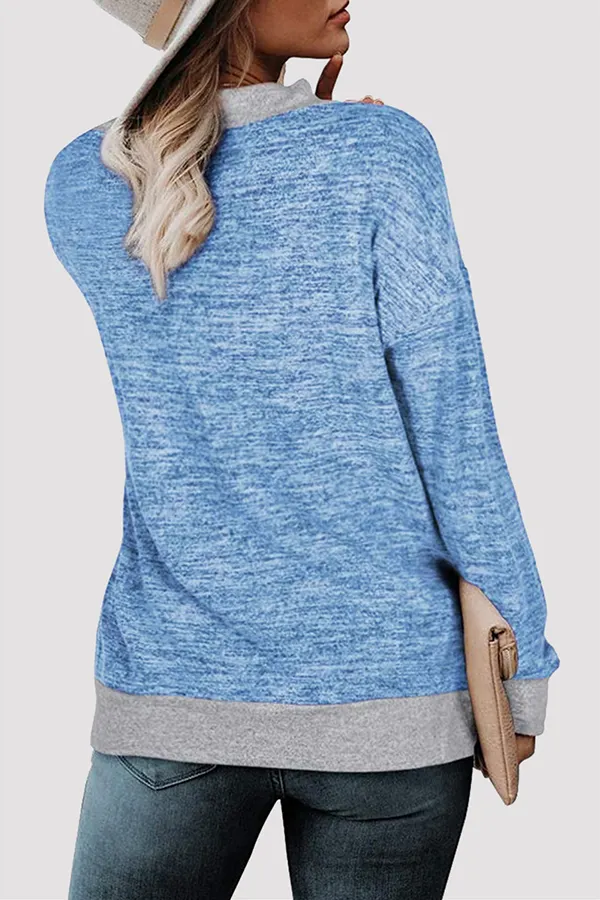 Casual Patchwork Basic Contrast V Neck Tops