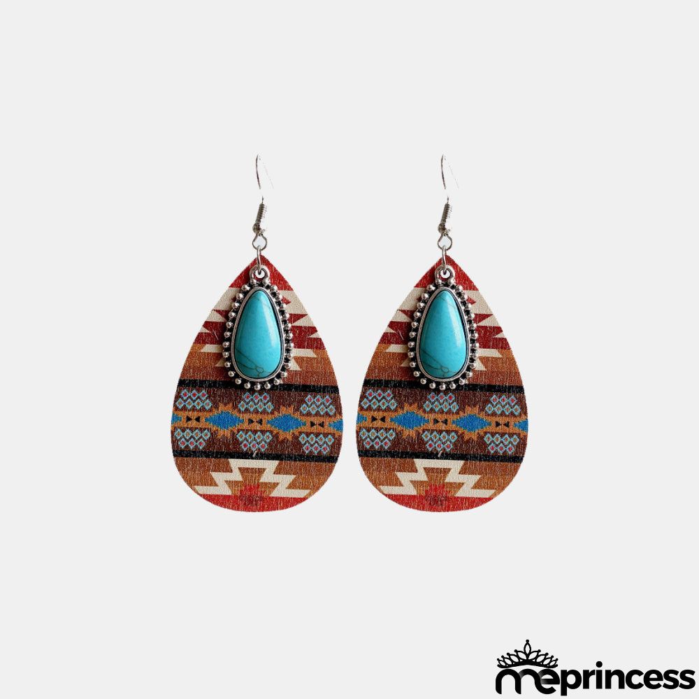 Turquoise Teardrop Shape Wooden Dangle Earrings
