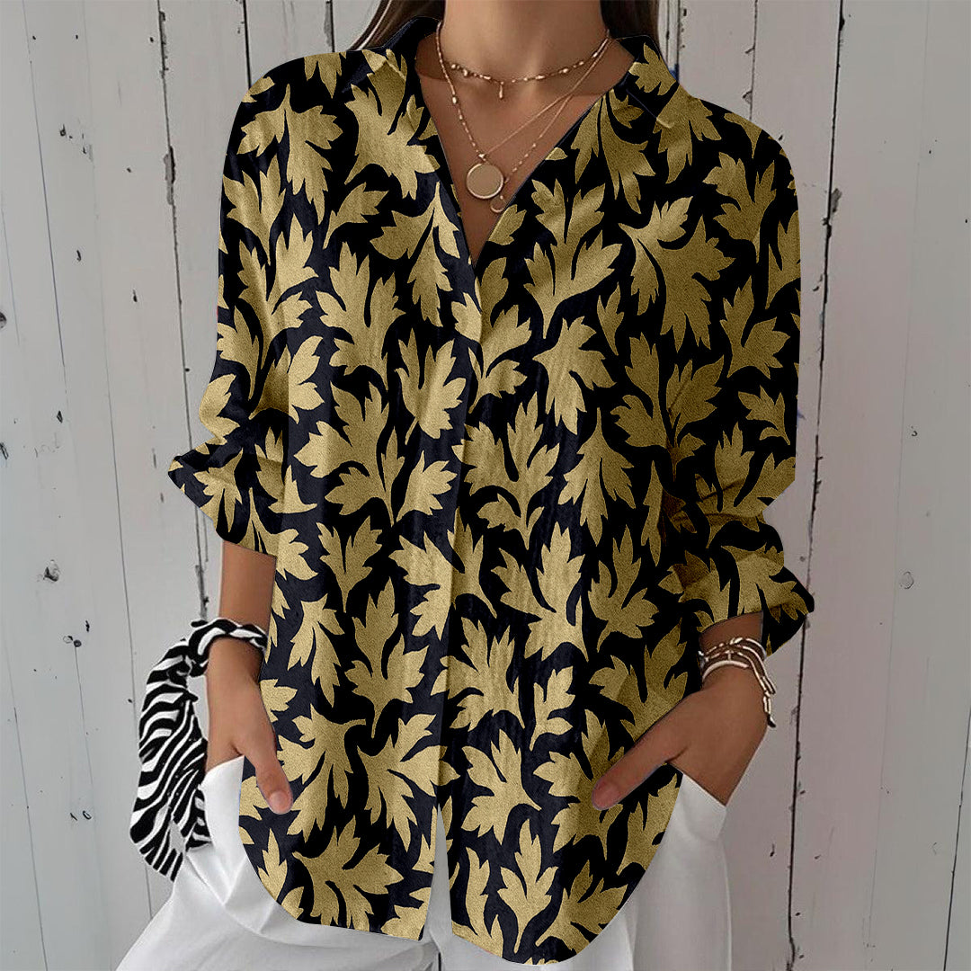 Women Long Sleeve V-neck Graphic Floral Printed Top