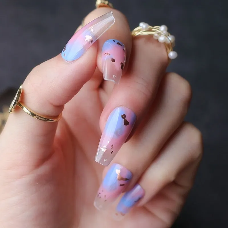 White tipped coffin nails out line UV french tips nude glossy fasle nails sophisticated nude with little bit of tipping edge-Nail Inspo