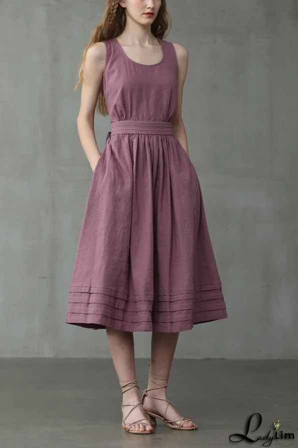 Cross Back O Neck Maxi Linen Dress