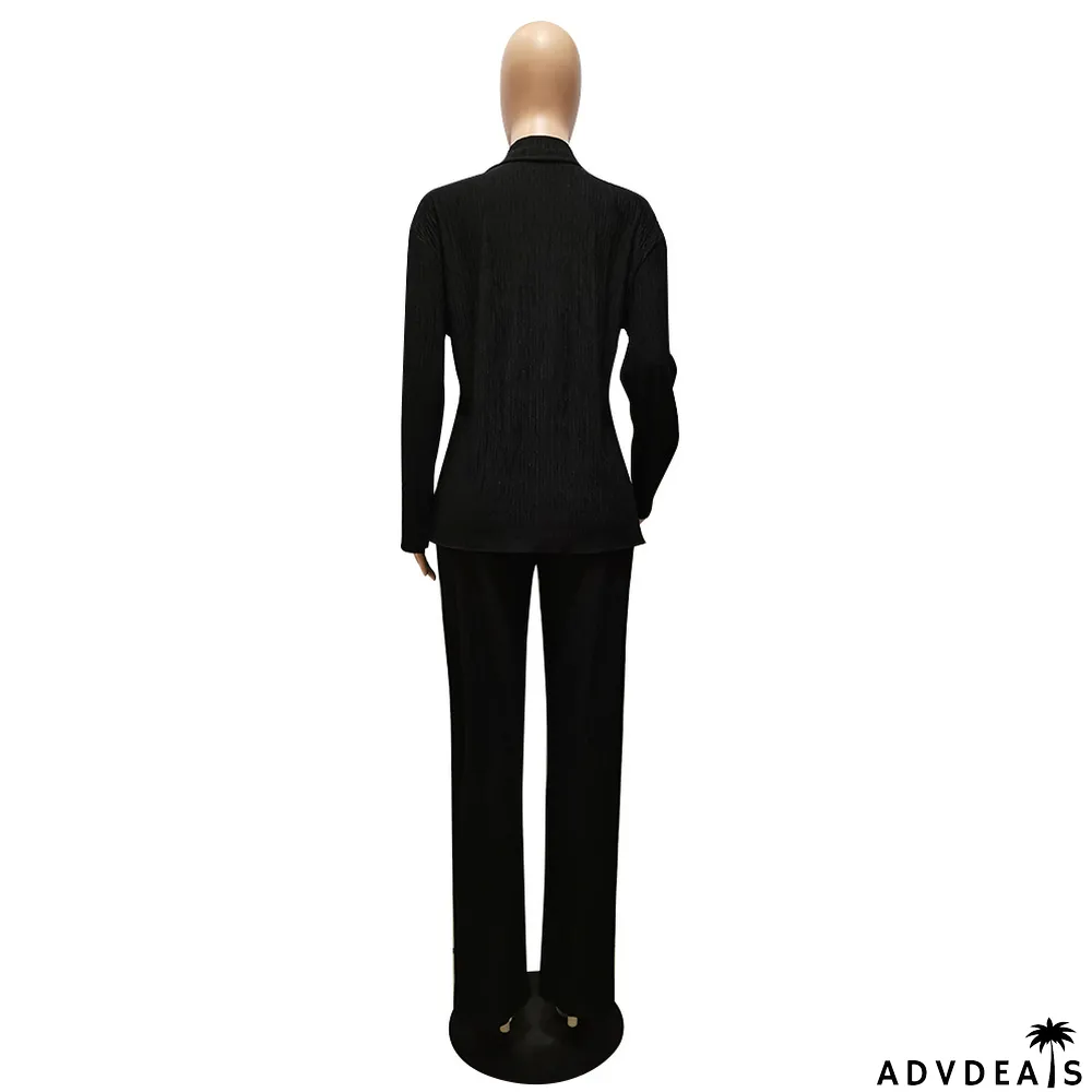 Women Casual Long Sleeve Shirt + Pants Home Two Piece Set