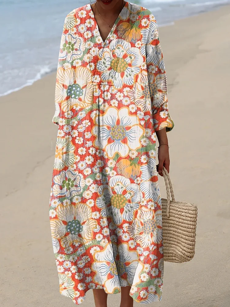 Women's Vintage Ethnic Art Floral Pattern Art Print Dress