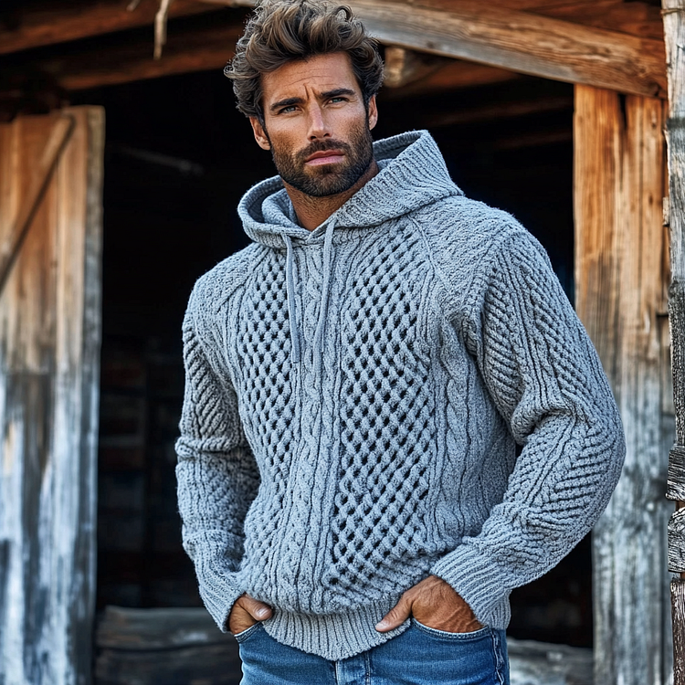 VChics Men'S Waffle Knit Pattern Hooded Sweater