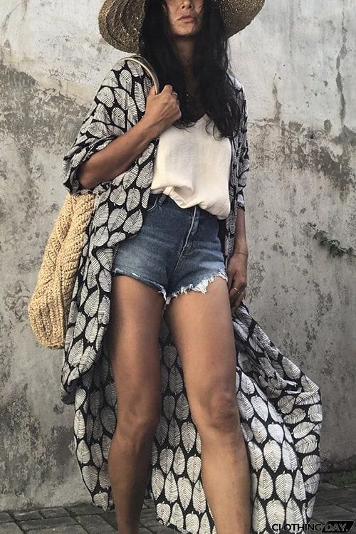 Leaf Belted Kimono Cardigan