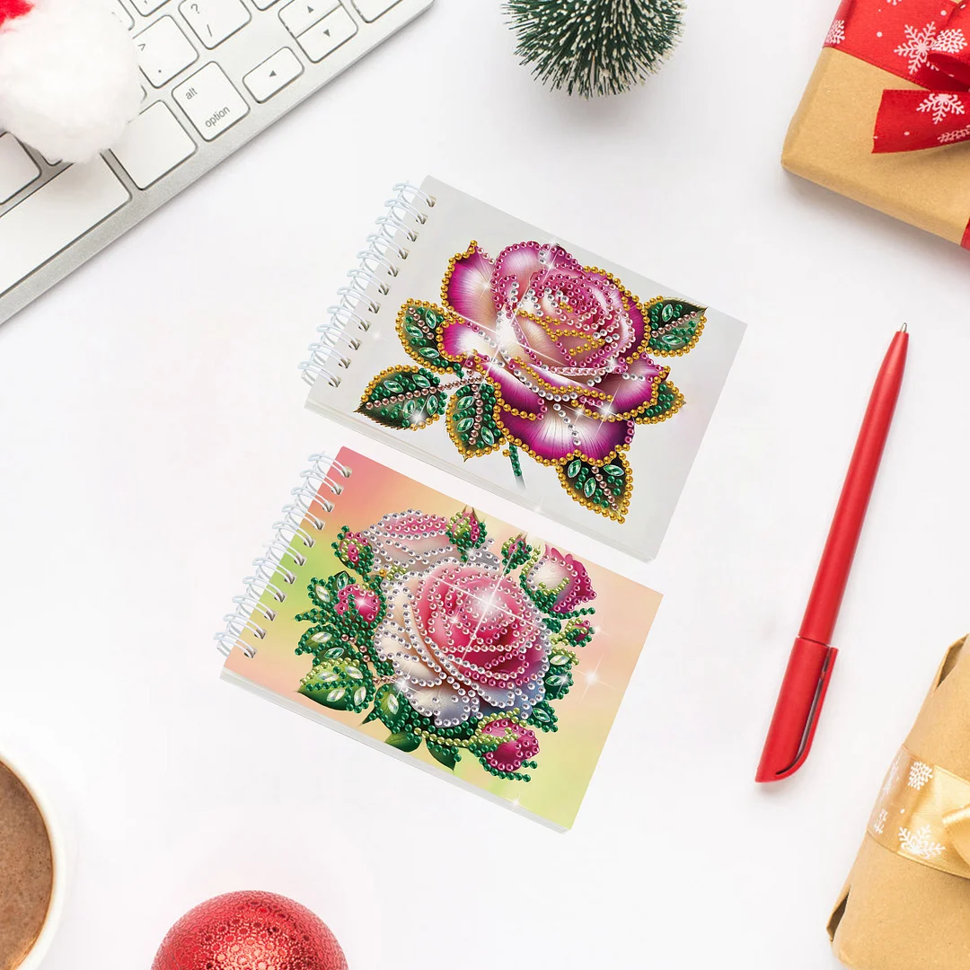 2 Pack Rose DIY Diamond Art Spiral Notebook Kit 80Pages No Lines Gifts for Adult