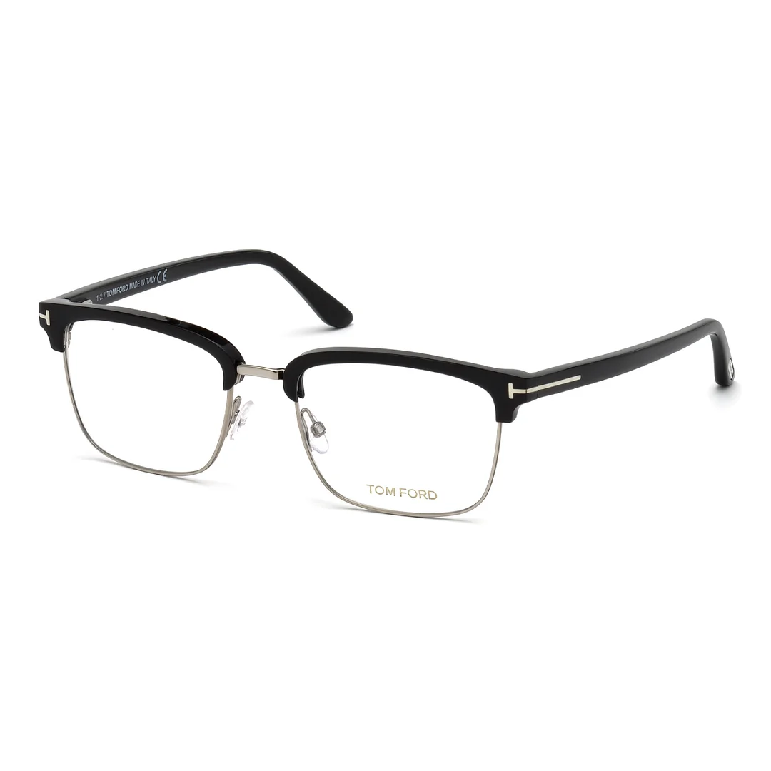 Tom Ford, FT5504, Men, Male, Glasses, Shiny Black, Shiny Palladium, Geometric, Rectangle, Full rim, Acetate, Metal