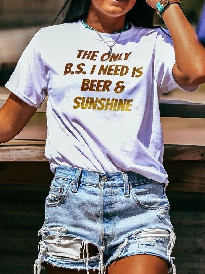 Crew Neck Cotton-Blend Casual Shirts & Tops