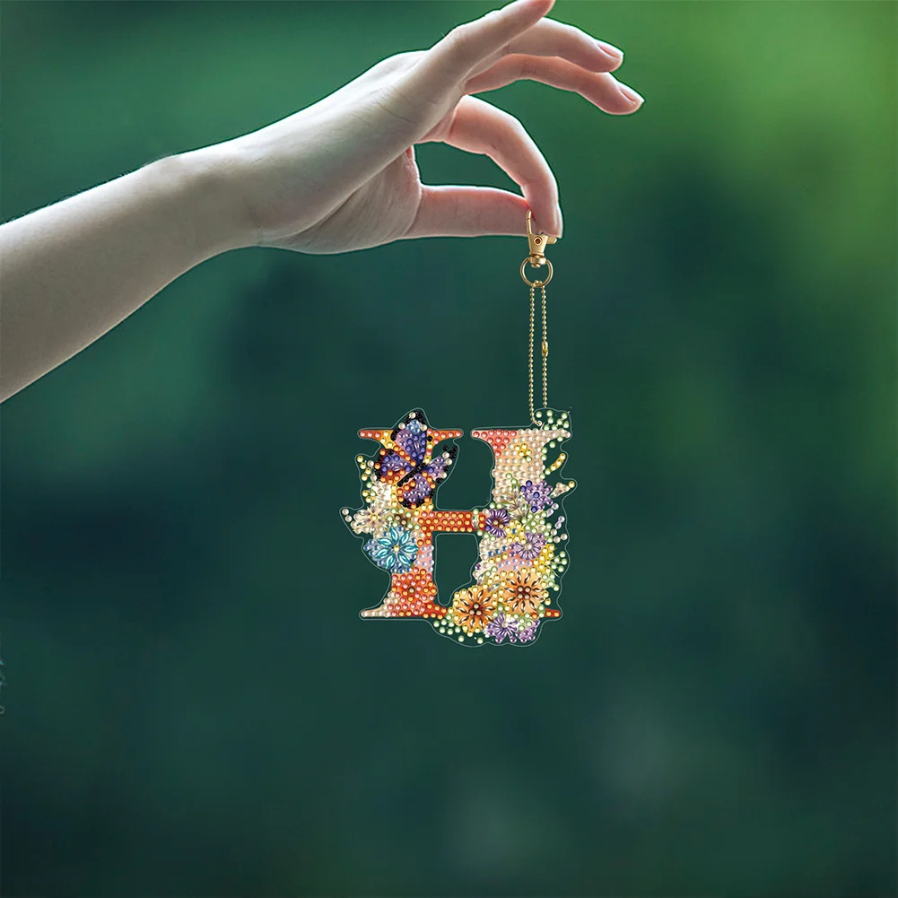 DIY H Diamond Art Key Rings Lettter Keychain Supplies Gift for Kids(Double Sided)