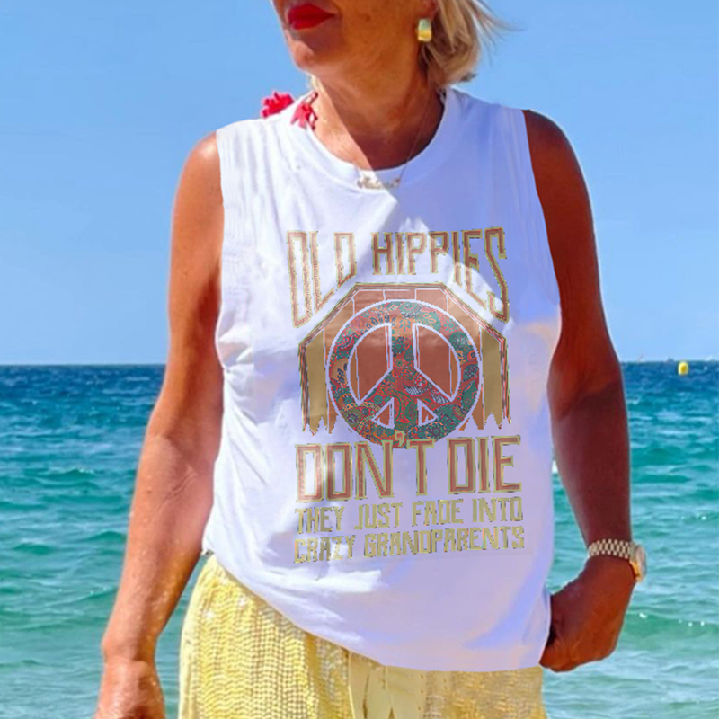 Featured Peace Symbol Old Hippies Don't Die Printed Casual Vest
