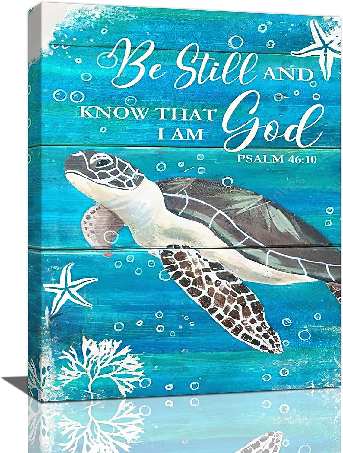 Sea Turtle Bathroom Wall Art Starfish Seaweed Pictures Wall Decor Christian Bible Verse Canvas Painting Print Artwork Modern Home Decor Framed for Living room Bedroom Bathroom 12 inch X16 inch  Turtle2