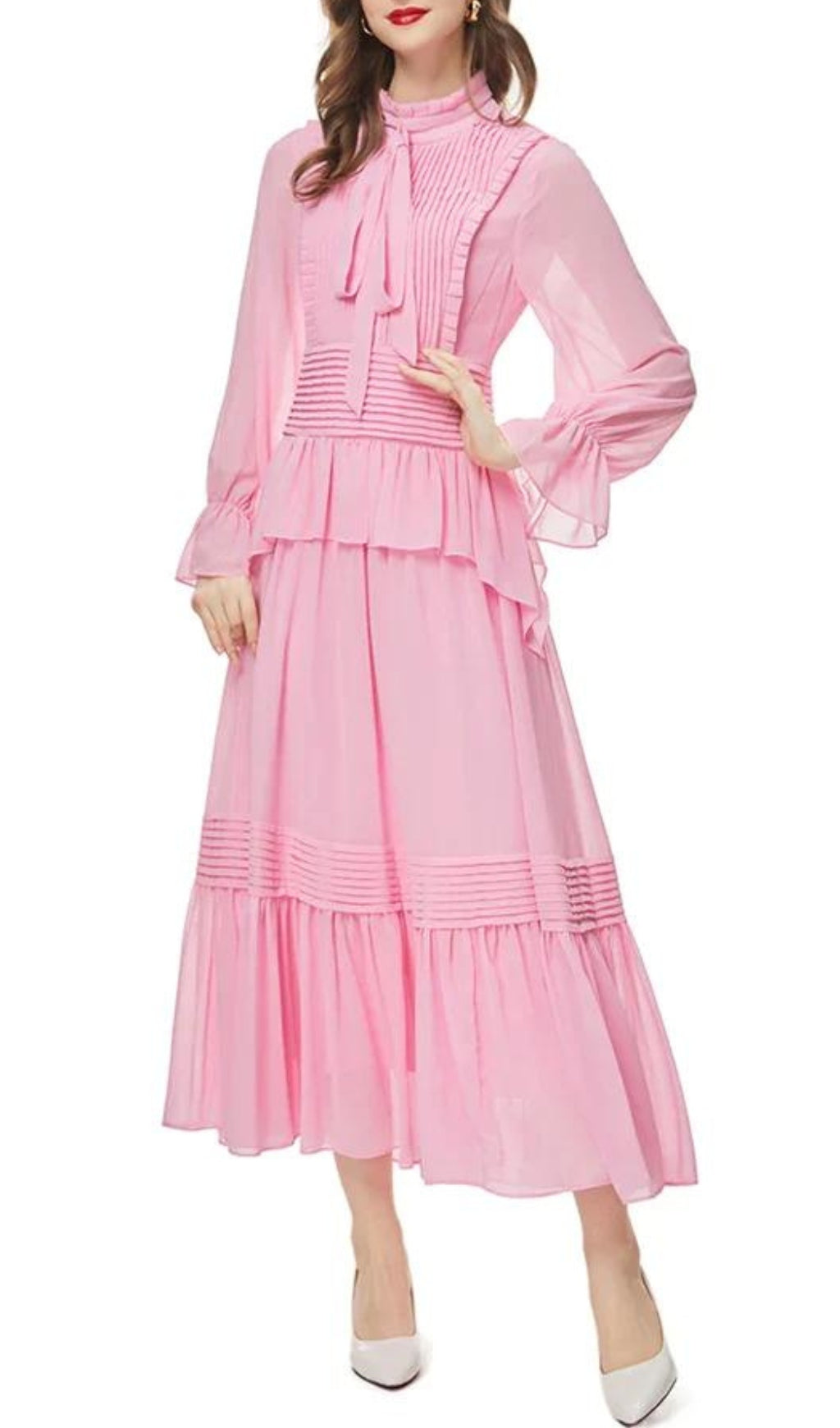Agni Pink Ruffle Maxi Dress Flowering Girl