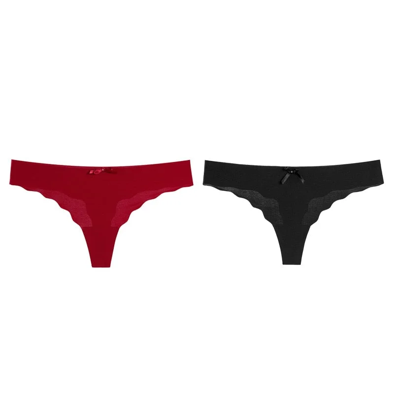 Women's Sexy Thongs G-string Underwear Seamless Invisible Panties For Ladies Fashion Ruffle Female T-back Underpants 1/2pcs