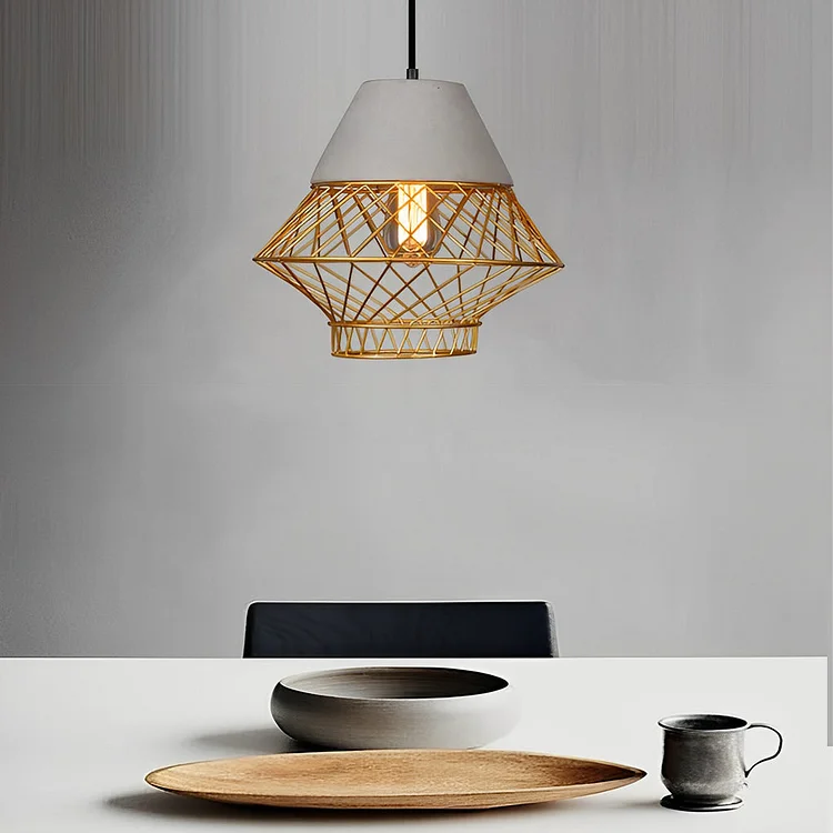 Cement Iron Cage Retro Industrial Pendant Light Kitchen Island Lighting - Appledas