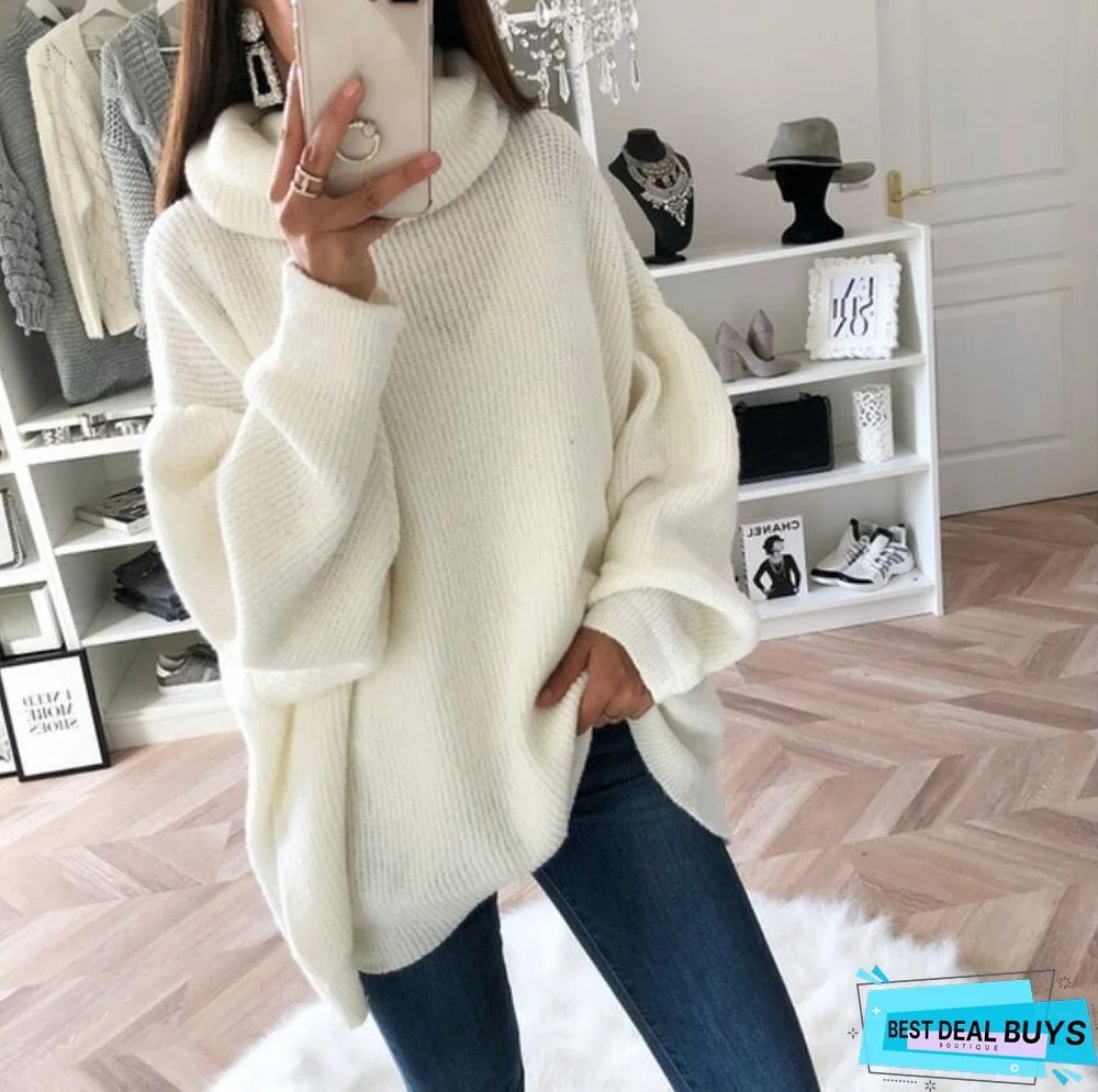 Solid Color Turtleneck Knit Top Sweater