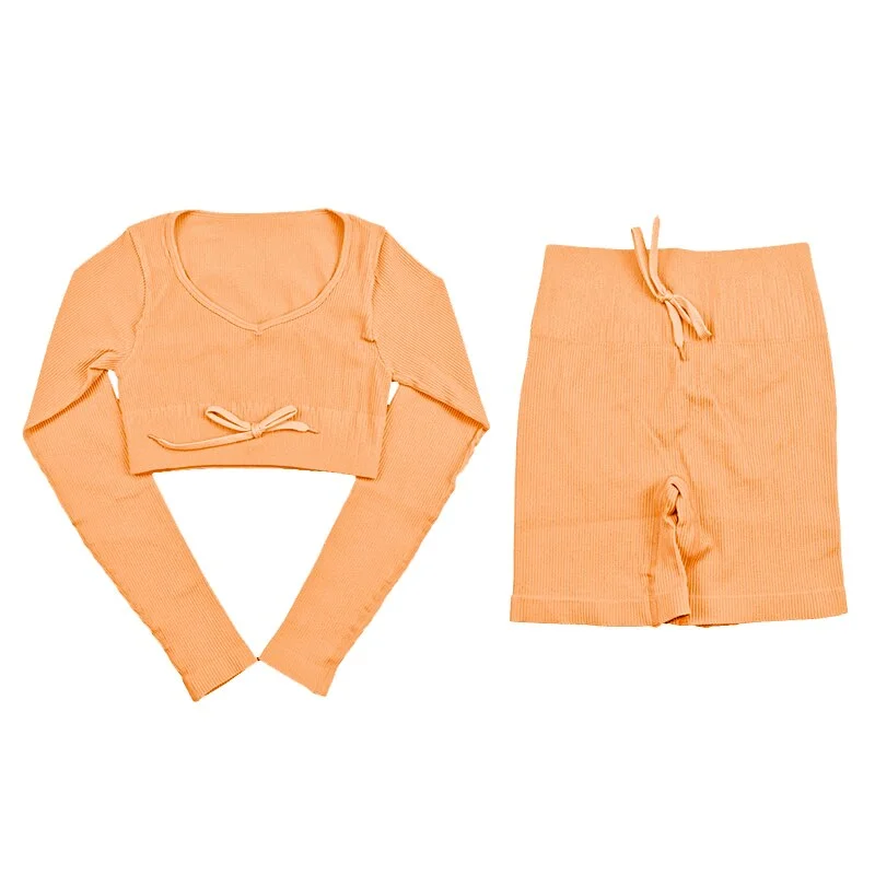 SVOKOR Sport Two Piece Sets Women Gym Tracksuits Workout 2Pcs Sexy Running Leggings Cycling Shorts Fitness Vest Short Crop Tops