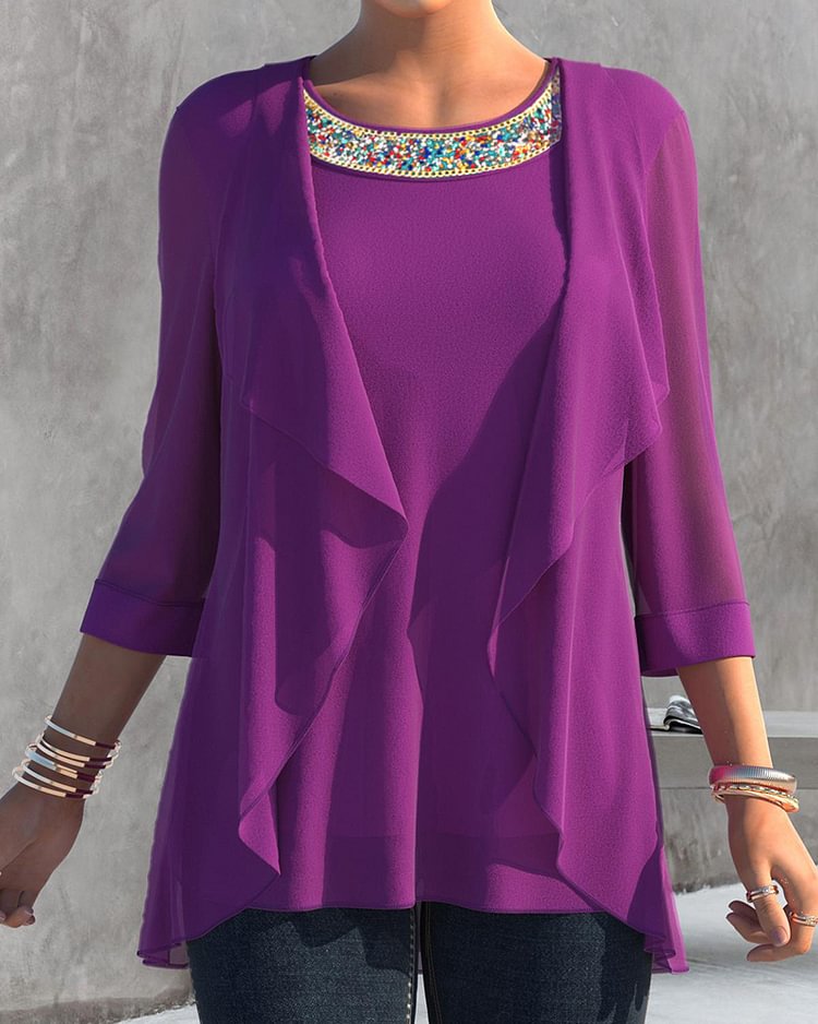 Purple Elegant Polyester Blouse