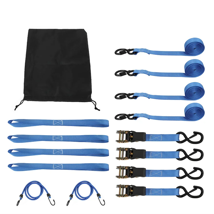SEBLAFF 4-Pack Blue 15Ft Ratchet Tie Down Straps 2200 LB Break Strength 4 Lock S Hooks with 2 Bungee Cords 4 Soft Loops and Storage Bag Replacement for Moving Cargo, Appliances, Equipment